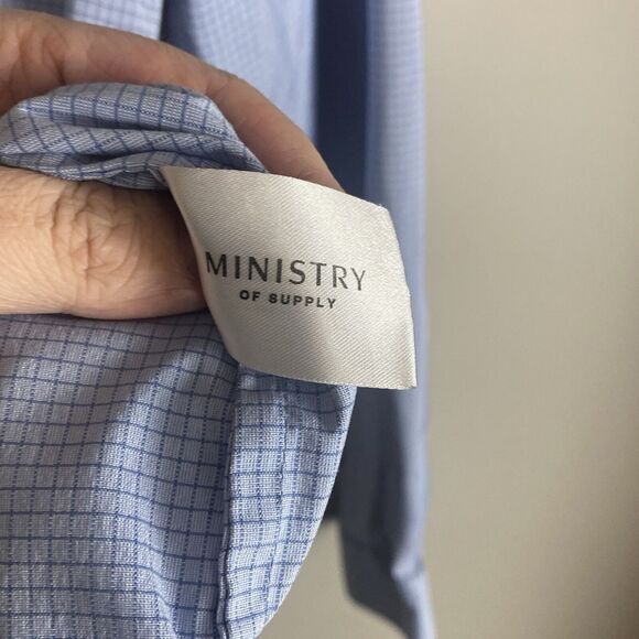 MINISTRY OF SUPPLY Mens Blue Check Button Long Sleeve Shirt Size S Performance - Picture 5 of 11
